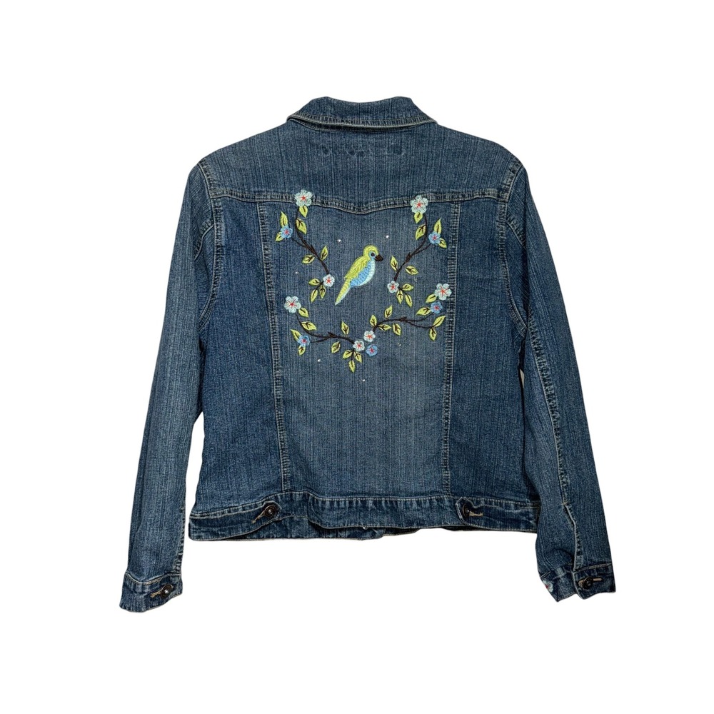 Vintage Y2K Arizona Jean Co Embroidered Denim Jacket Floral Bird XL - Picture 2 of 6